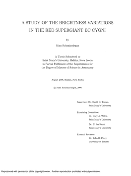 A Study of the Brightness Variations in the Red Supergiant Bc Cygni