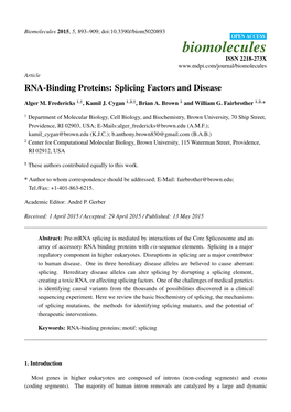 RNA-Binding Proteins: Splicing Factors and Disease