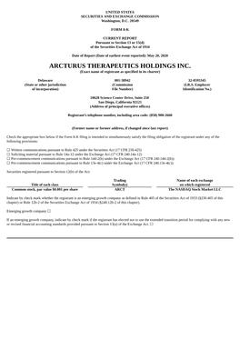 ARCTURUS THERAPEUTICS HOLDINGS INC. (Exact Name of Registrant As Specified in Its Charter)