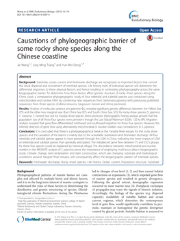 Causations of Phylogeographic Barrier of Some Rocky Shore Species Along the Chinese Coastline Jie Wang1,2, Ling Ming Tsang3 and Yun-Wei Dong1,2*