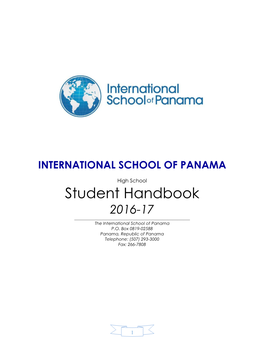 Student Handbook 2016-17 ______The International School of Panama P.O
