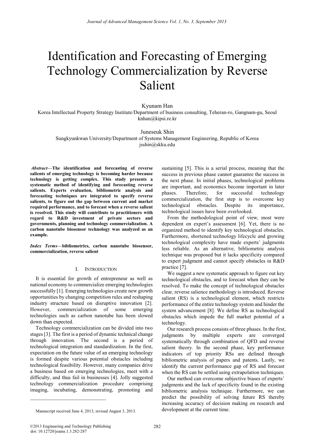 Identification and Forecasting of Emerging Technology Commercialization by Reverse Salient