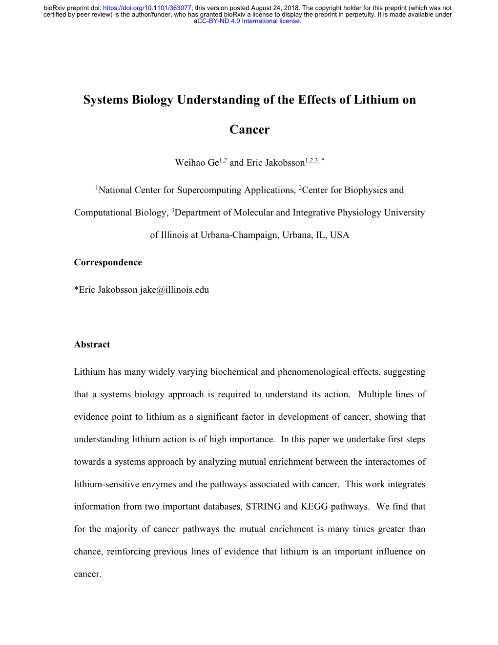 Systems Biology Understanding of the Effects of Lithium on Cancer