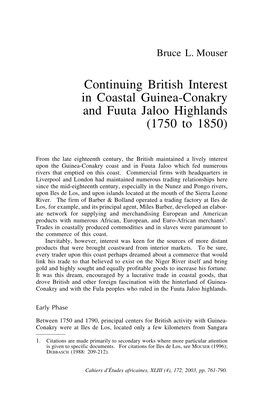 Continuing British Interest in Coastal Guinea-Conakry and Fuuta Jaloo Highlands (1750 to 1850)