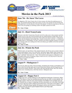 Movies in the Park 2013 Descriptions from Bing.Com June 7Th—Dr
