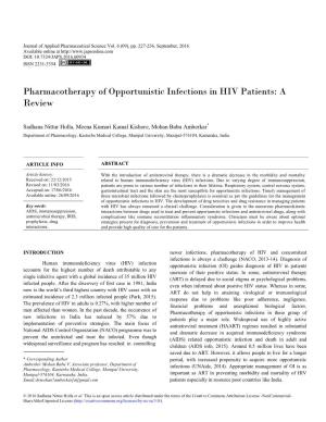 Pharmacotherapy of Opportunistic Infections in HIV Patients: a Review