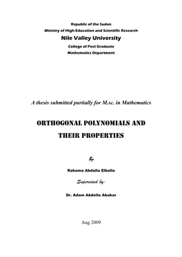 Orthogonal Polynomials and Their Properties