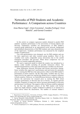 Networks of Phd Students and Academic Performance: a Comparison Across Countries