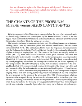 MISSAE Versus ALIUS CANTUS APTUS