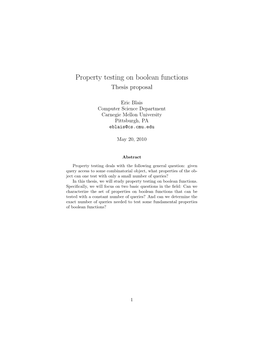Property Testing on Boolean Functions Thesis Proposal