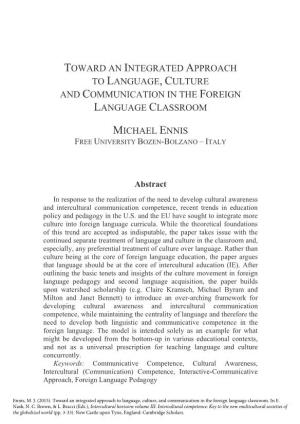 Toward an Integrated Approach to Language, Culture and Communication in the Foreign Language Classroom