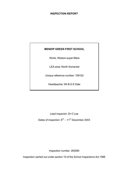 INSPECTION REPORT MENDIP GREEN FIRST SCHOOL Worle
