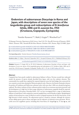 Endemism of Subterranean Diacyclops in Korea and Japan, with Descriptions of Seven New Species of the Languidoides-Group and Redescriptions of D