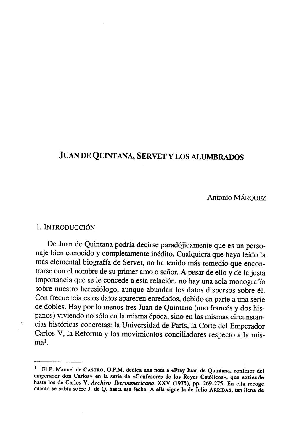 Juan De Quintana, Servet Y Los Alumbrados