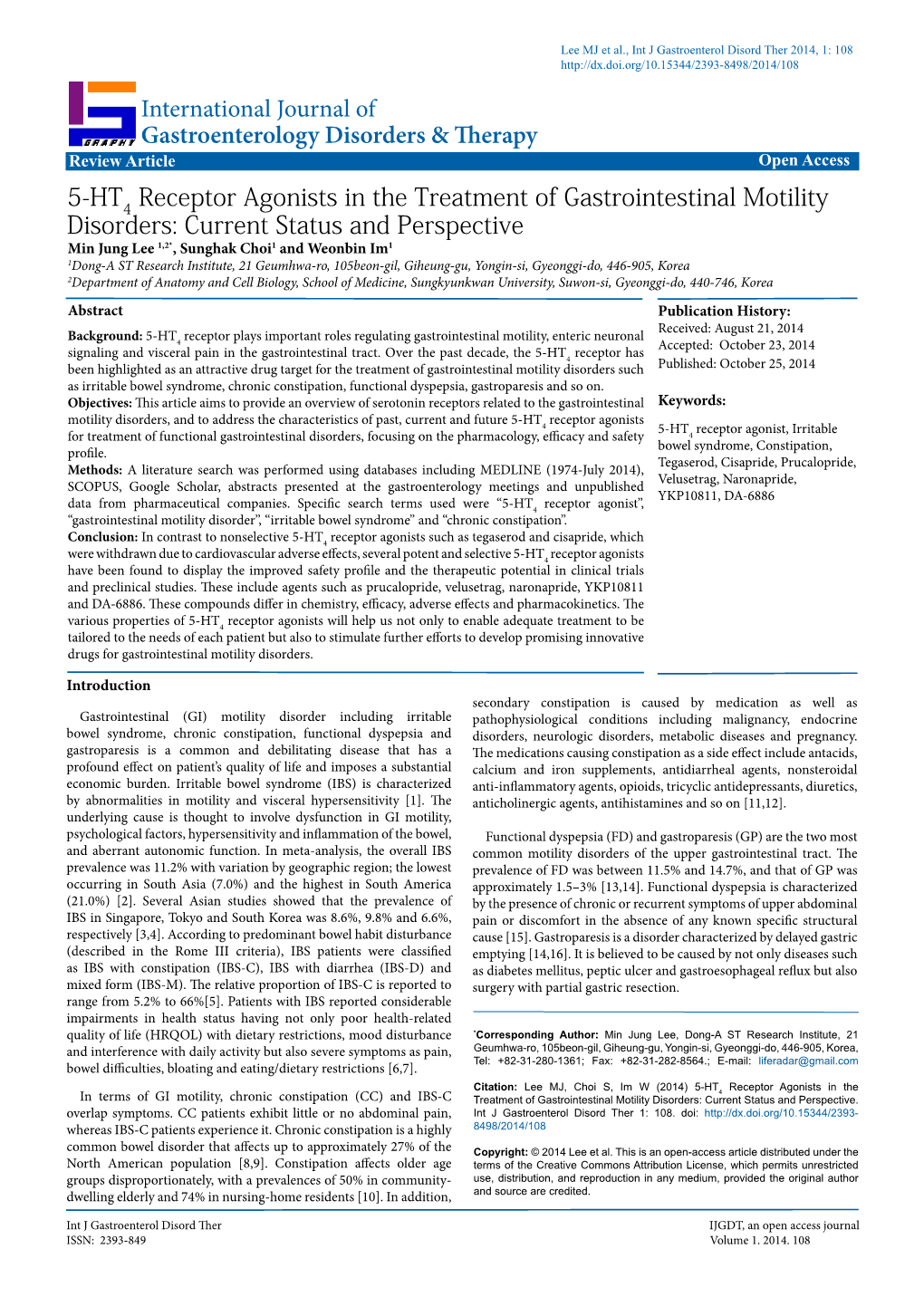 5-HT Receptor Agonists in the Treatment of Gastrointestinal Motility Disorders