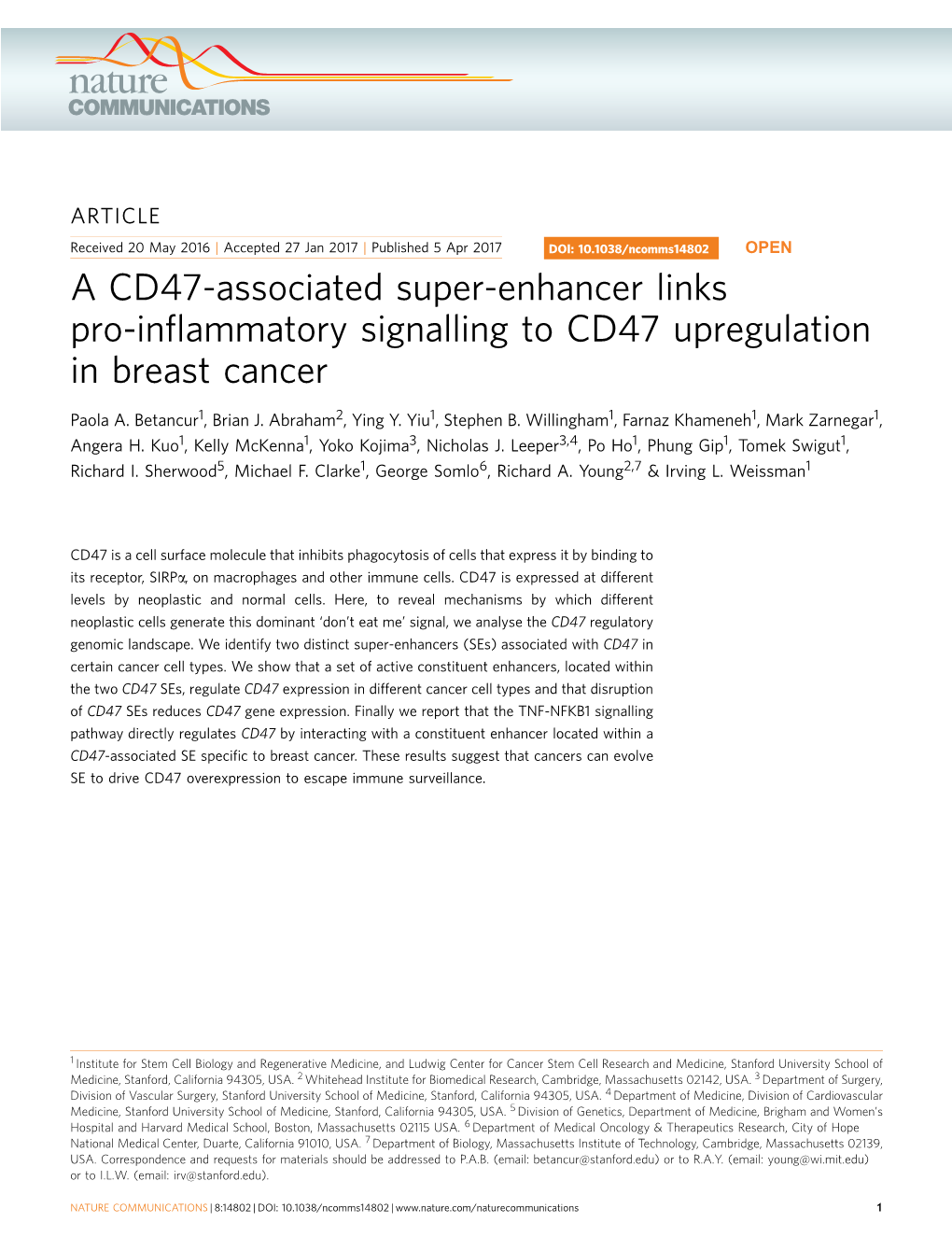 A CD47-Associated Super-Enhancer Links Pro-Inflammatory Signalling To