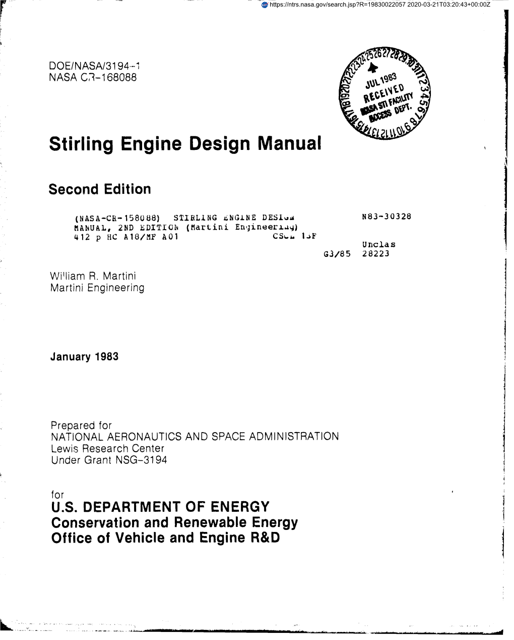 Stirling Engine Design Manual