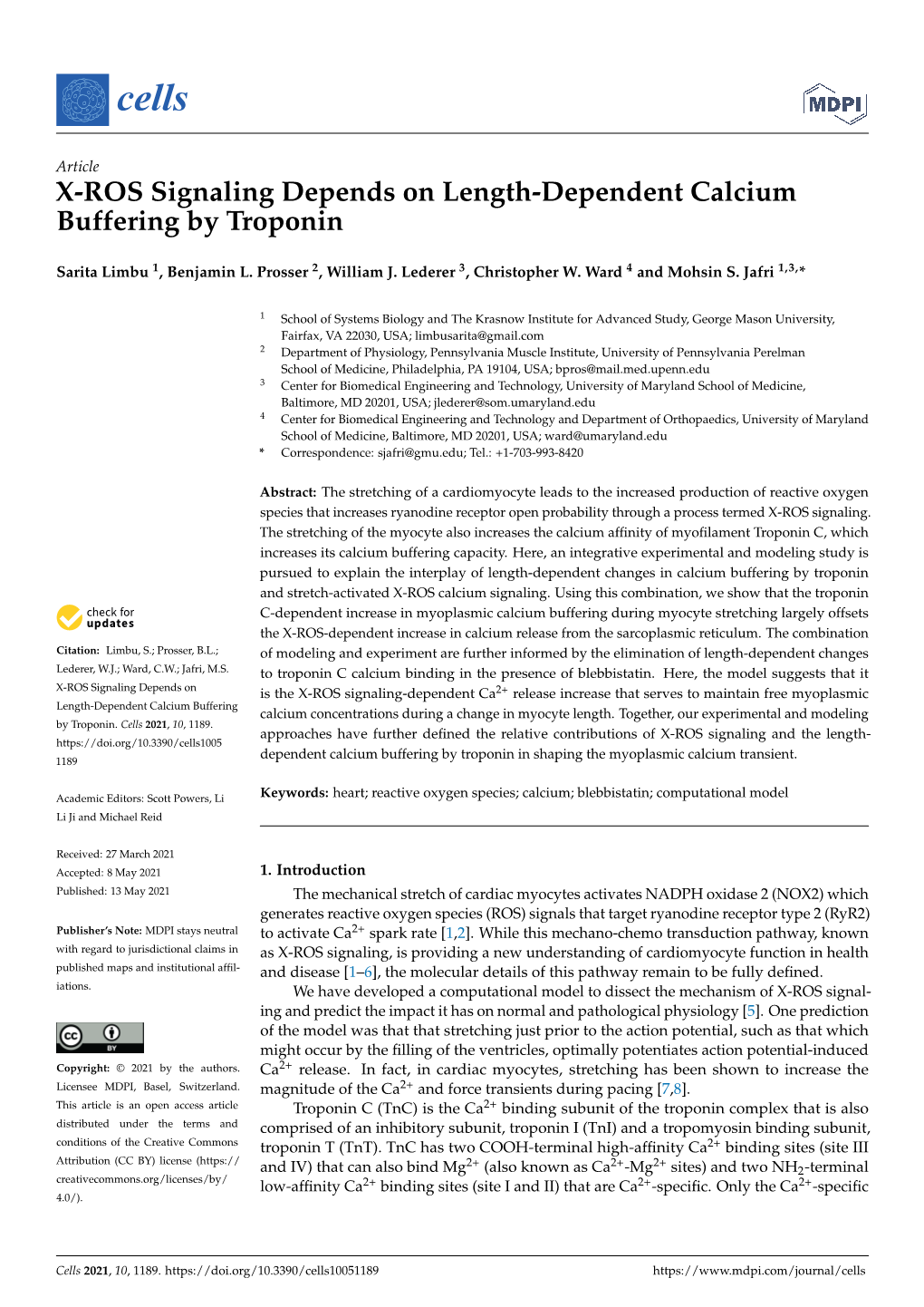 X-ROS Signaling Depends on Length-Dependent Calcium Buffering by Troponin