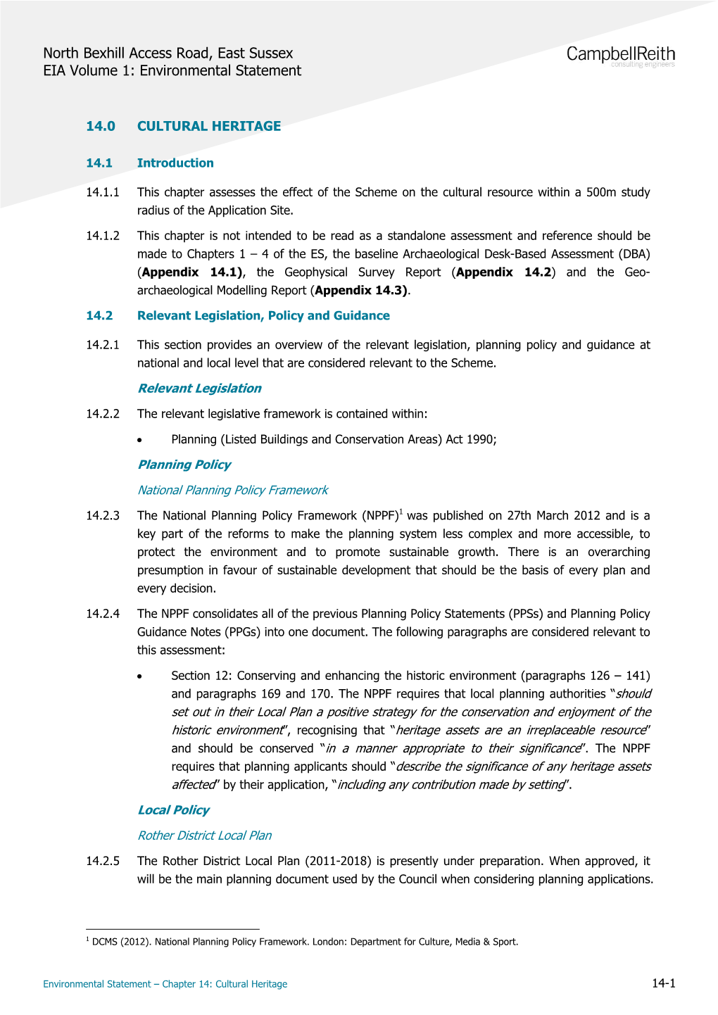 North Bexhill Access Road, East Sussex EIA Volume 1: Environmental Statement