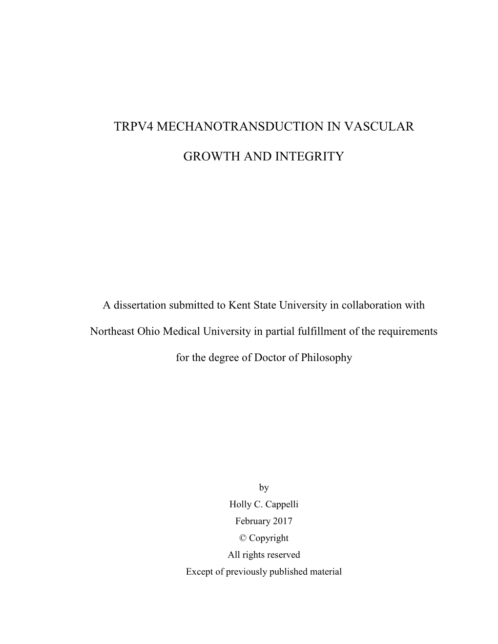 Trpv4 Mechanotransduction in Vascular Growth And