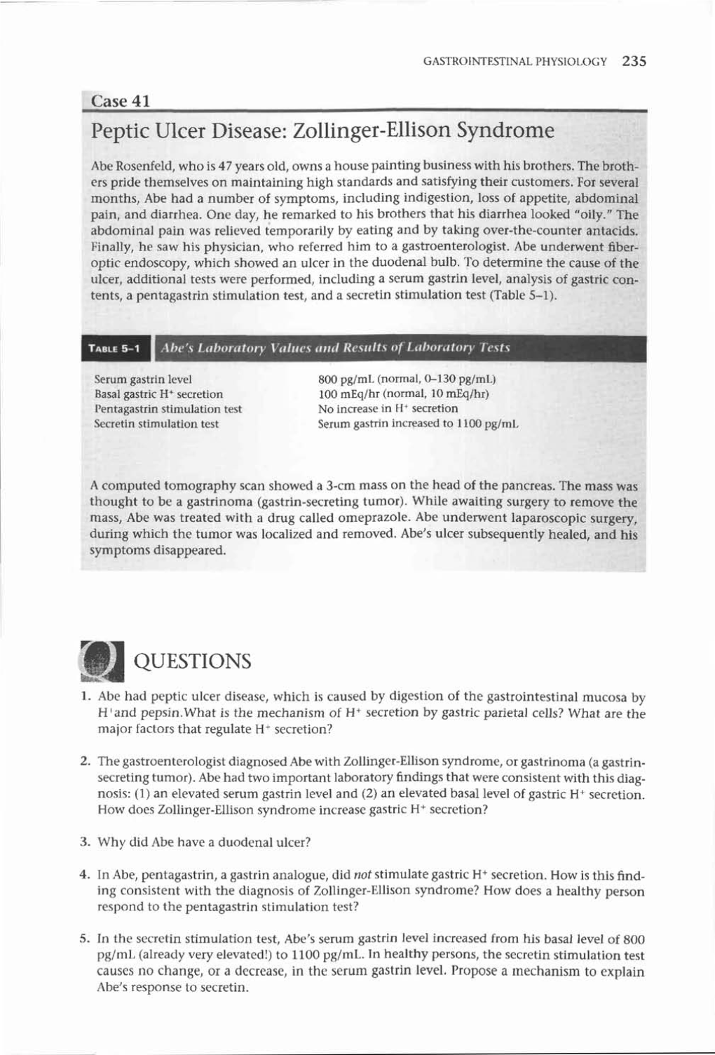 Case 41 Peptic Ulcer Disease: Zollinger-Ellison Syndrome