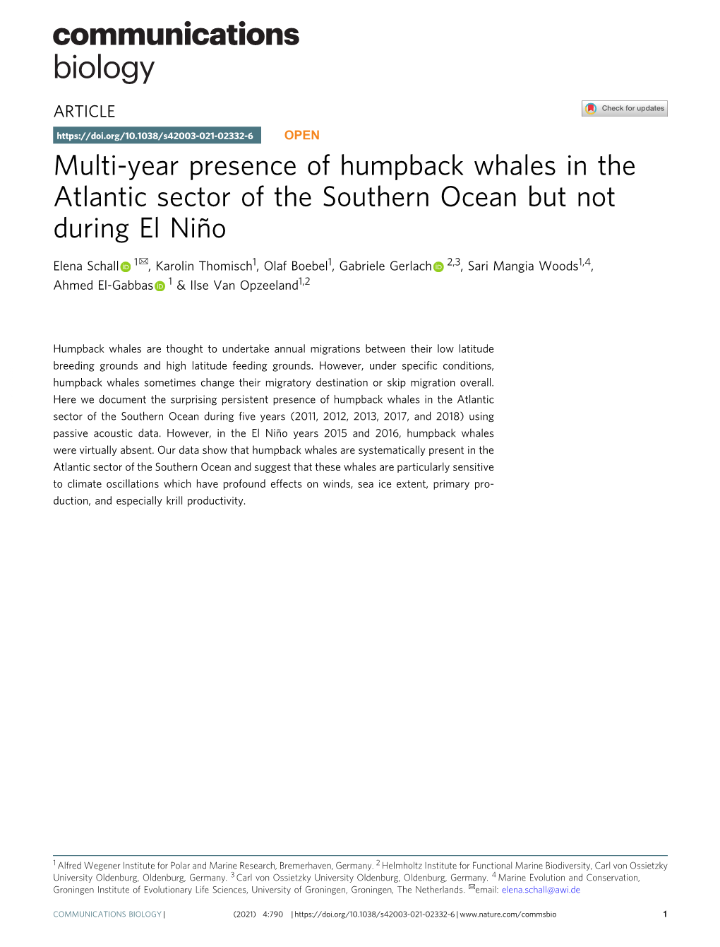 Multi-Year Presence of Humpback Whales in the Atlantic Sector of The