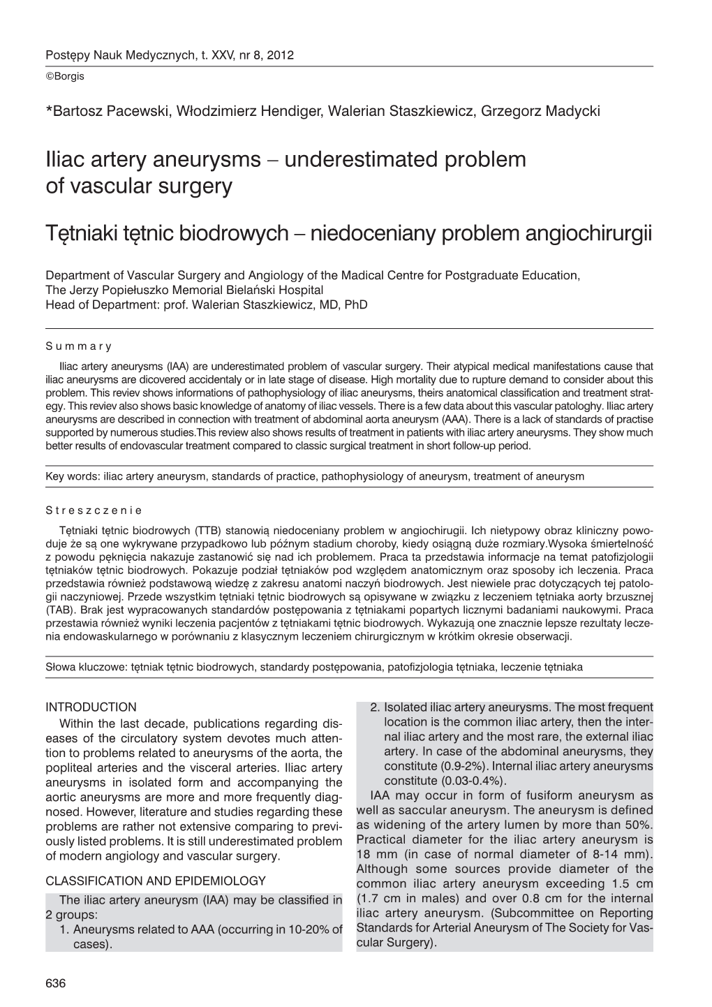 Iliac Artery Aneurysms – Underestimated Problem of Vascular Surgery