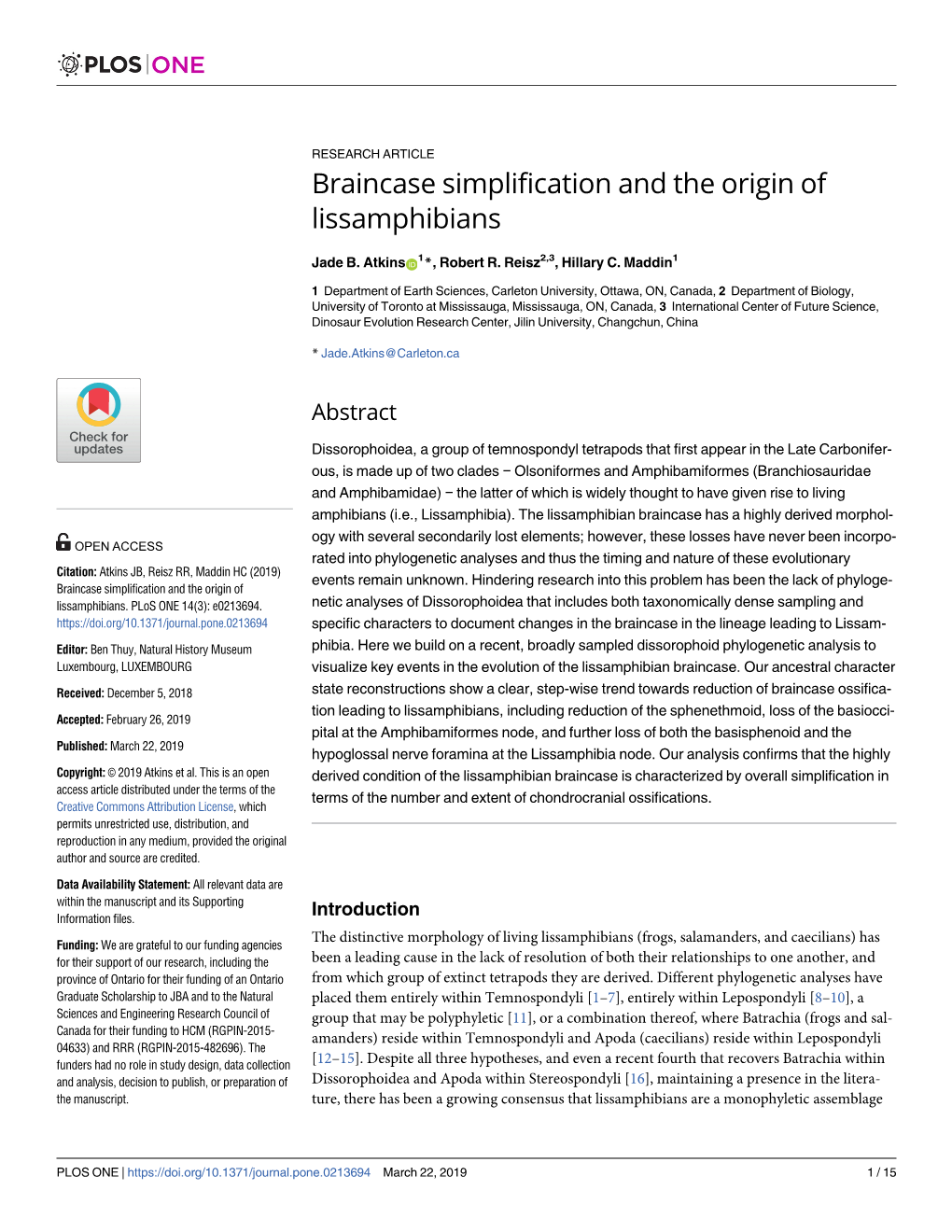 Braincase Simplification and the Origin of Lissamphibians