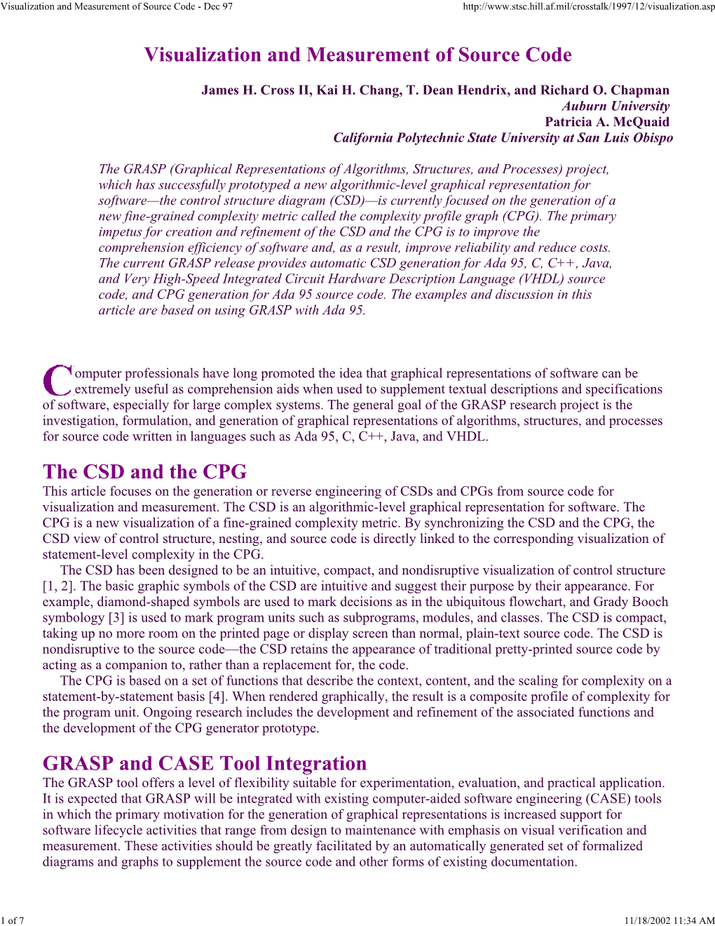 Visualization and Measurement of Source Code the CSD and The