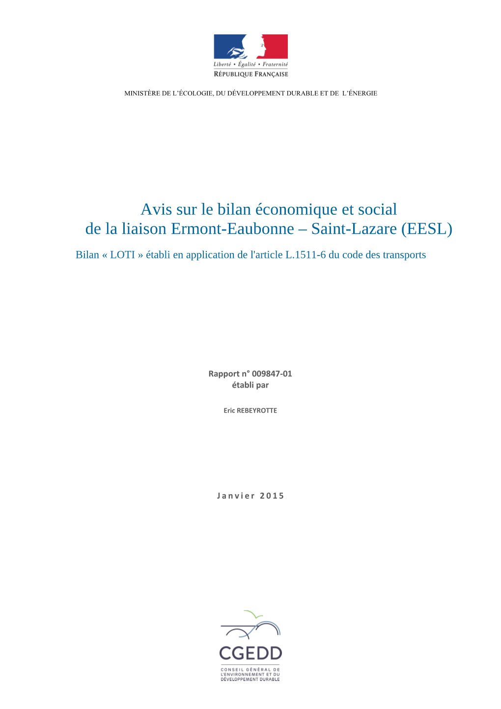 Avis Sur Le Bilan Économique Et Social De La Liaison Ermont-Eaubonne – Saint-Lazare (EESL)