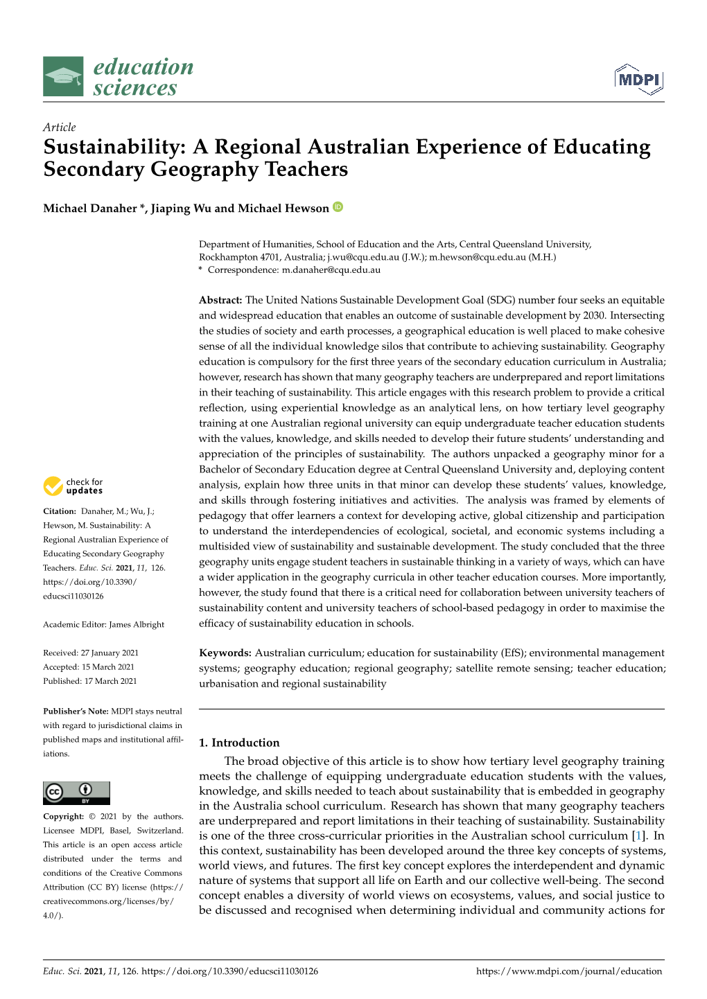 Sustainability: a Regional Australian Experience of Educating Secondary Geography Teachers