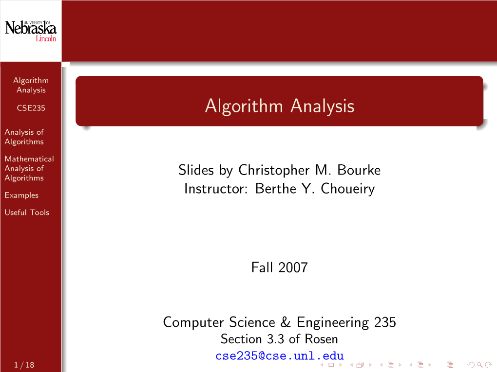 Algorithm Analysis CSE235 Algorithm Analysis