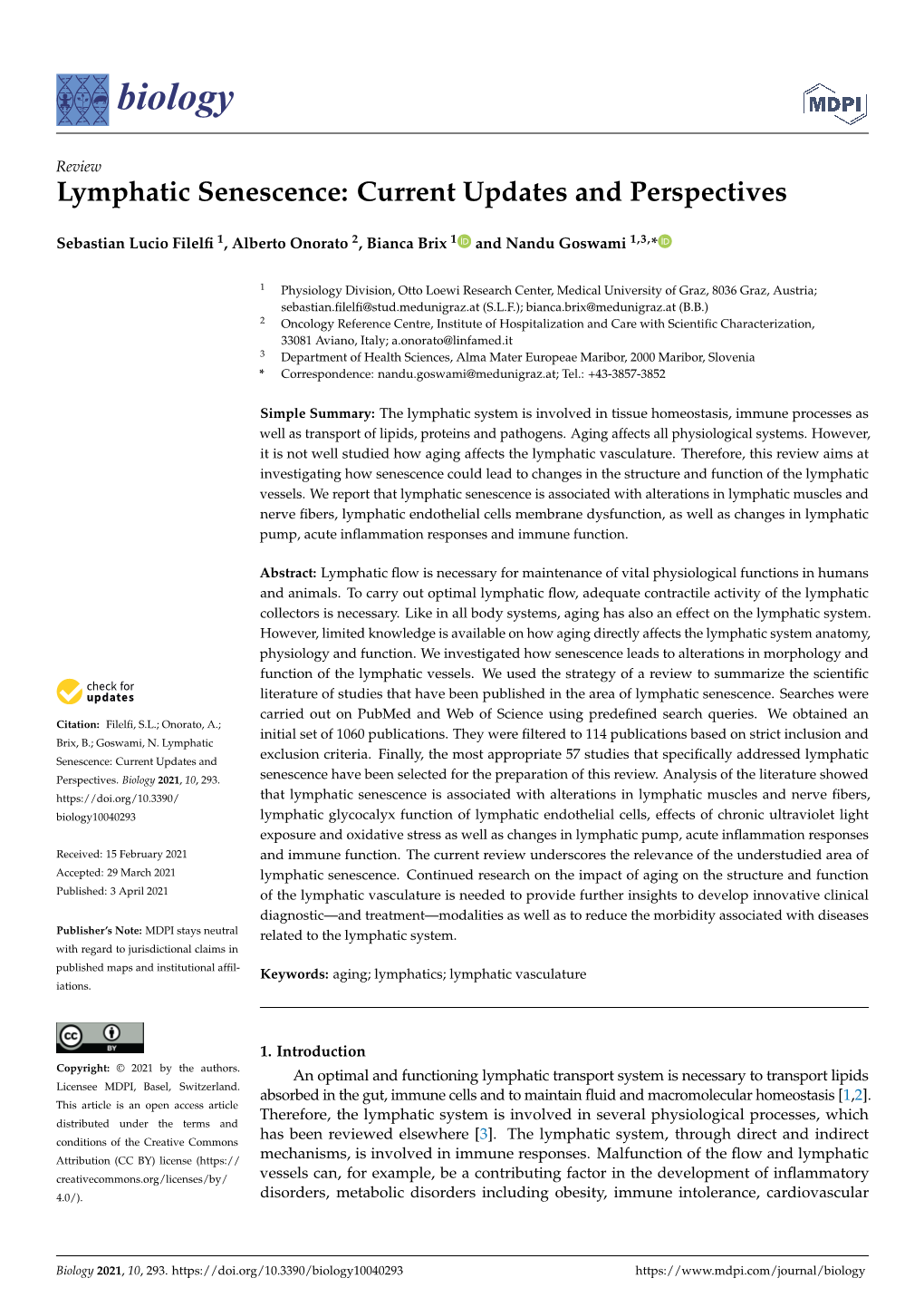 Lymphatic Senescence: Current Updates and Perspectives