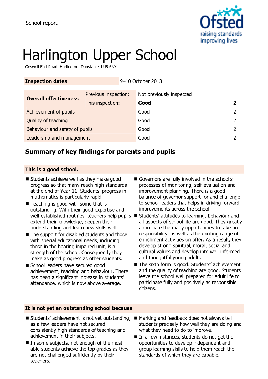 Harlington Upper School Goswell End Road, Harlington, Dunstable, LU5 6NX