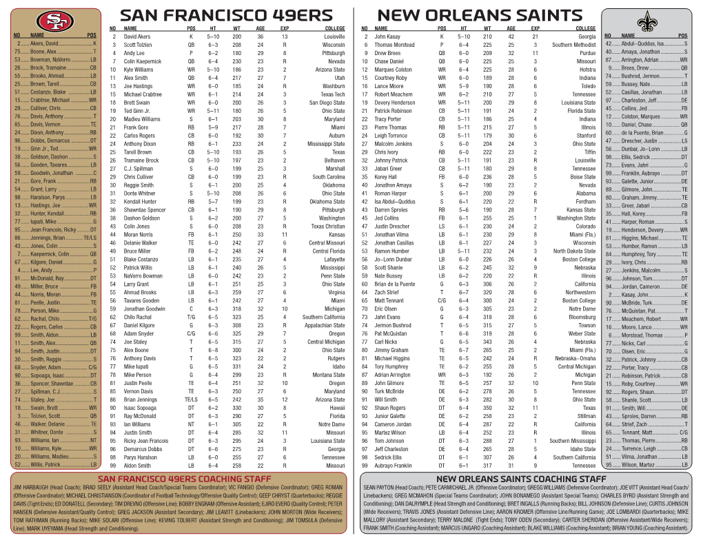 New Orleans Saints San Francisco 49Ers