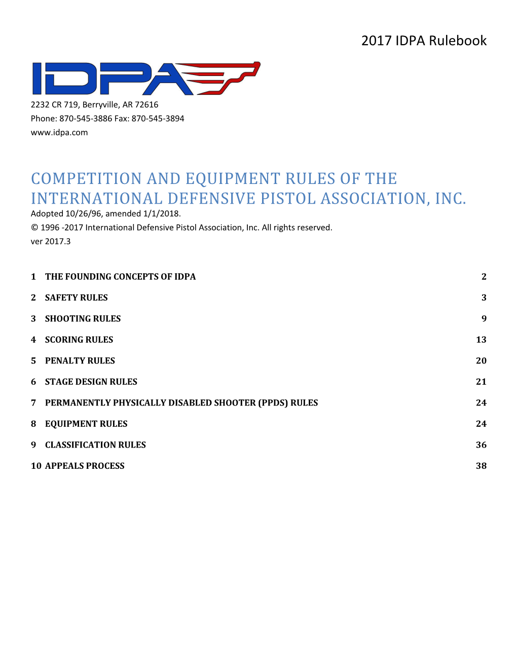 Competition and Equipment Rules of the International Defensive Pistol Association, Inc