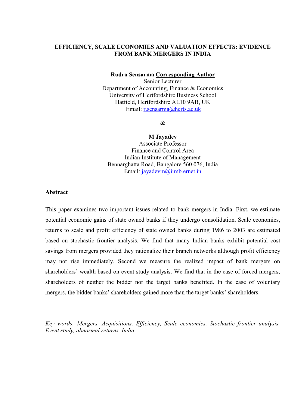 Evidence from Bank Mergers in India