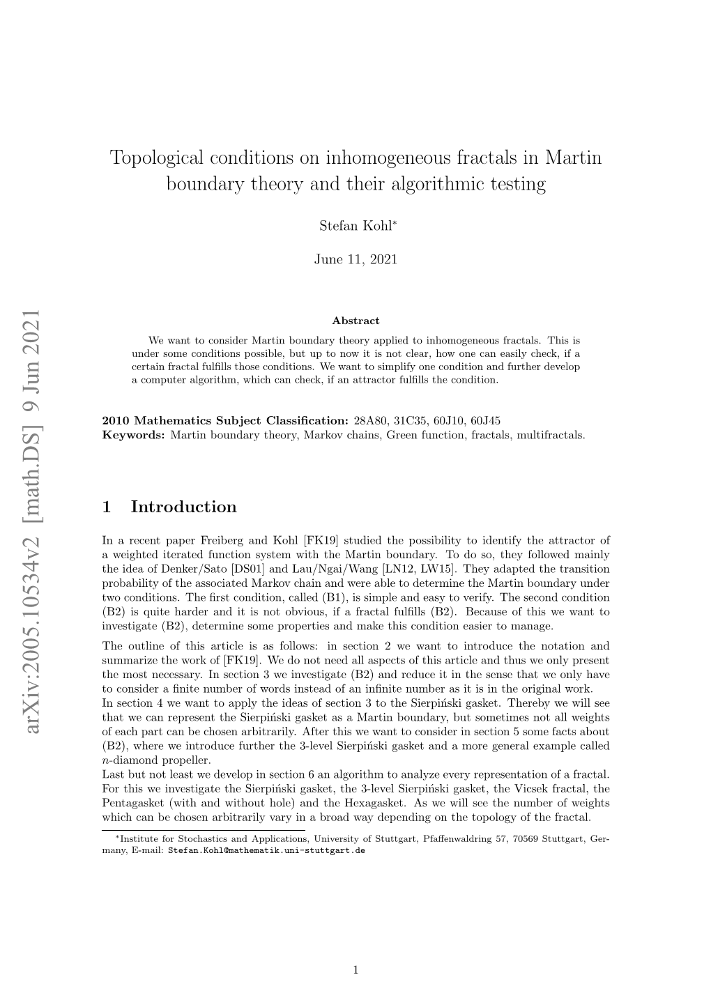 Topological Conditions on Inhomogeneous Fractals in Martin Boundary Theory and Their Algorithmic Testing