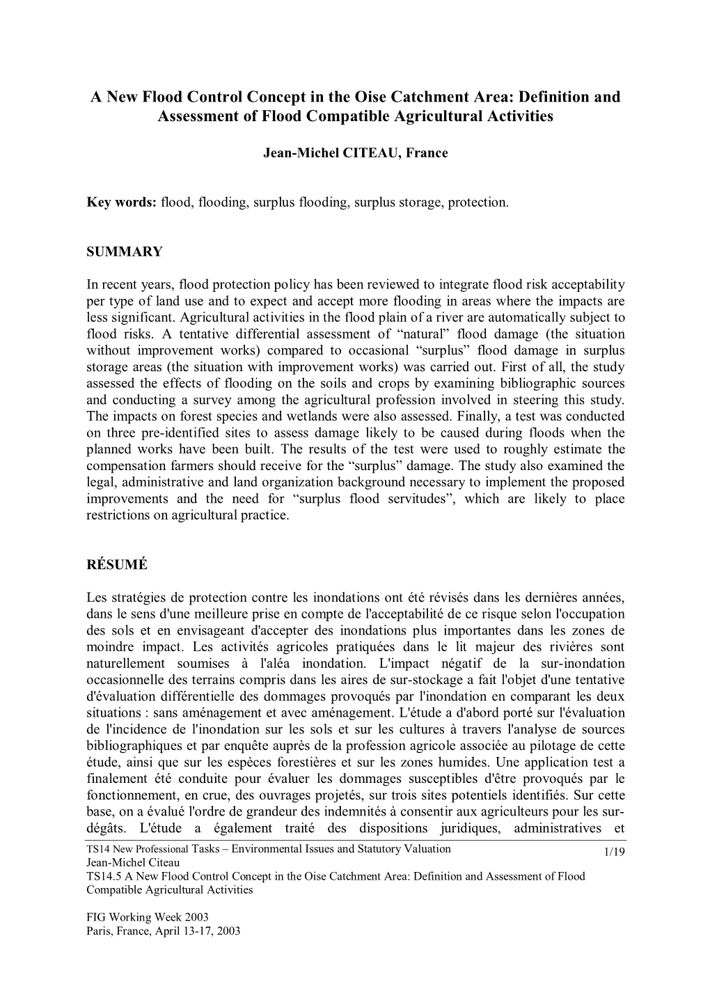 A New Flood Control Concept in the Oise Catchment Area: Definition and Assessment of Flood Compatible Agricultural Activities