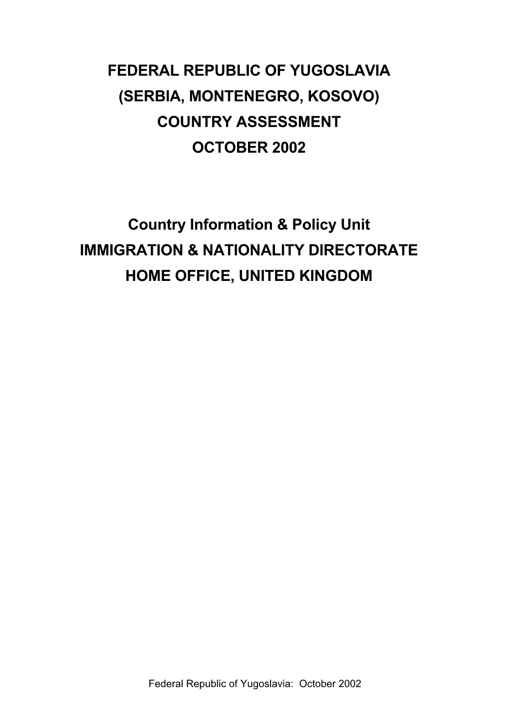 Country Assessment October 2002