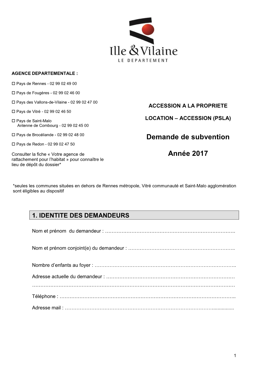 Demande De Subvention Année 2017