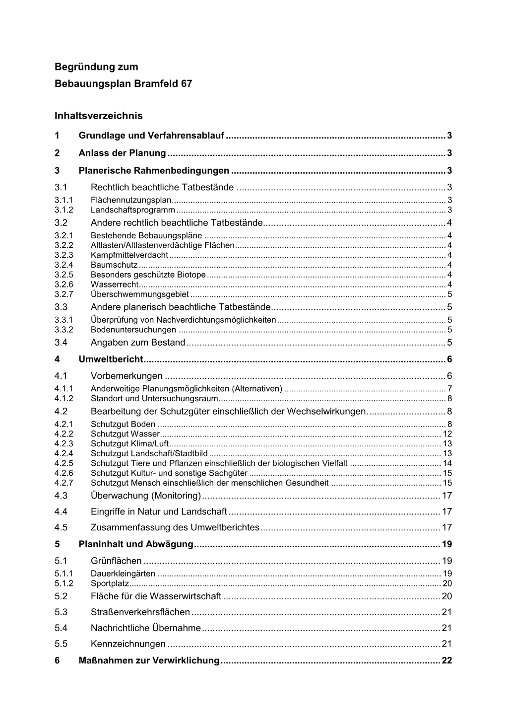 Begründung Zum Bebauungsplan Bramfeld 67 Inhaltsverzeichnis