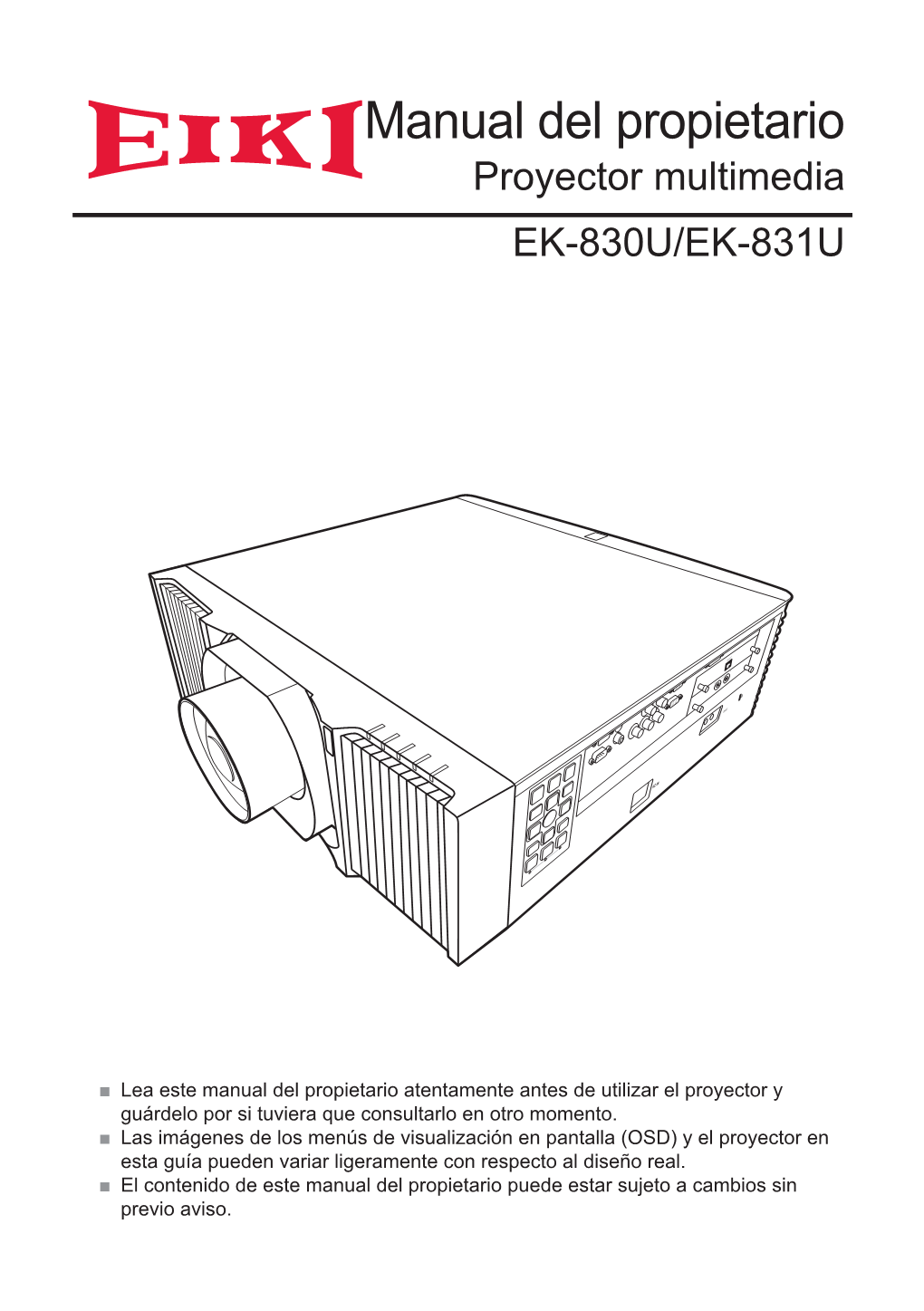 Manual Del Propietario Proyector Multimedia EK-830U/EK-831U