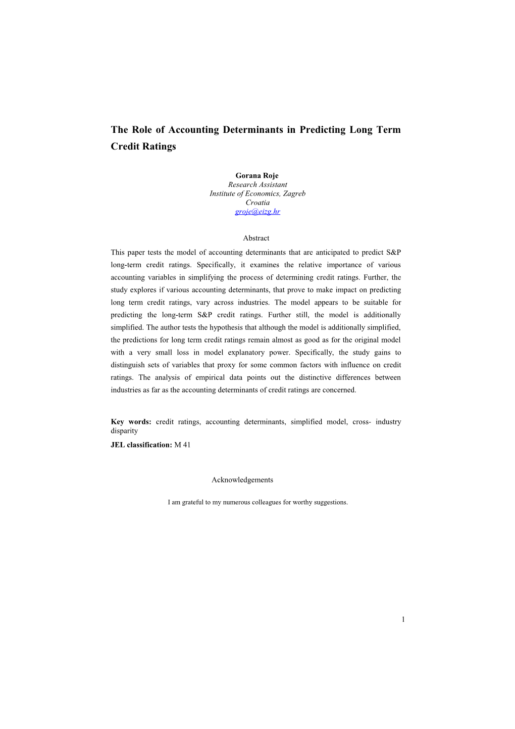 Accounting Determinants of Credit Ratings