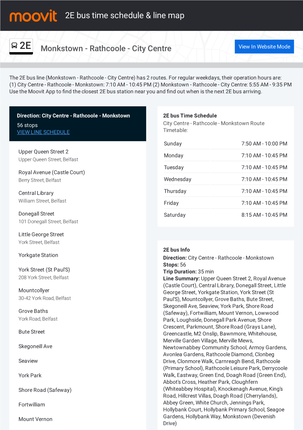 2E Bus Time Schedule & Line Route