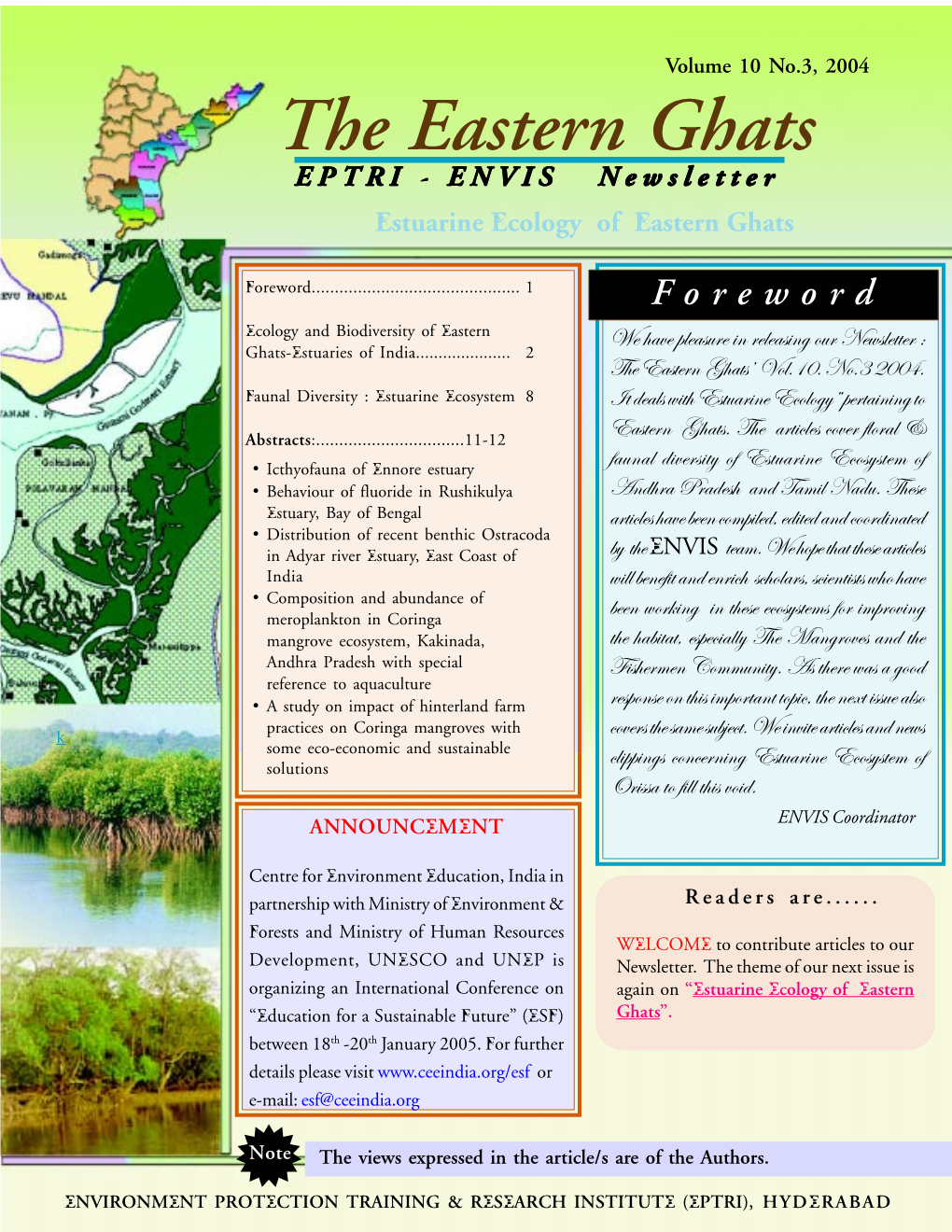 The Eastern Ghats EPTRI - ENVIS Newsletter Estuarine Ecology of Eastern Ghats