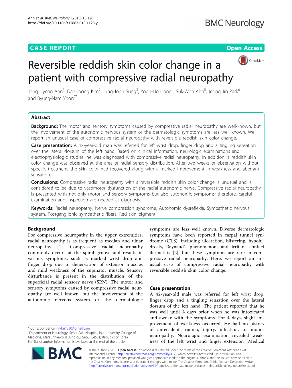 Reversible Reddish Skin Color Change in a Patient with Compressive Radial