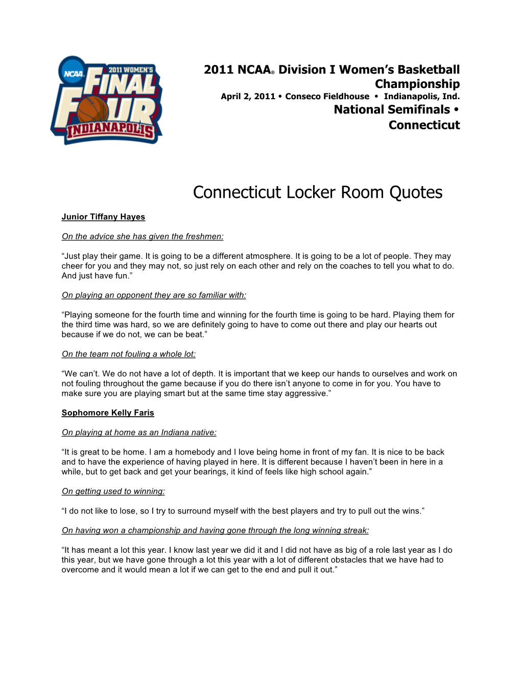 Connecticut Locker Room Quotes