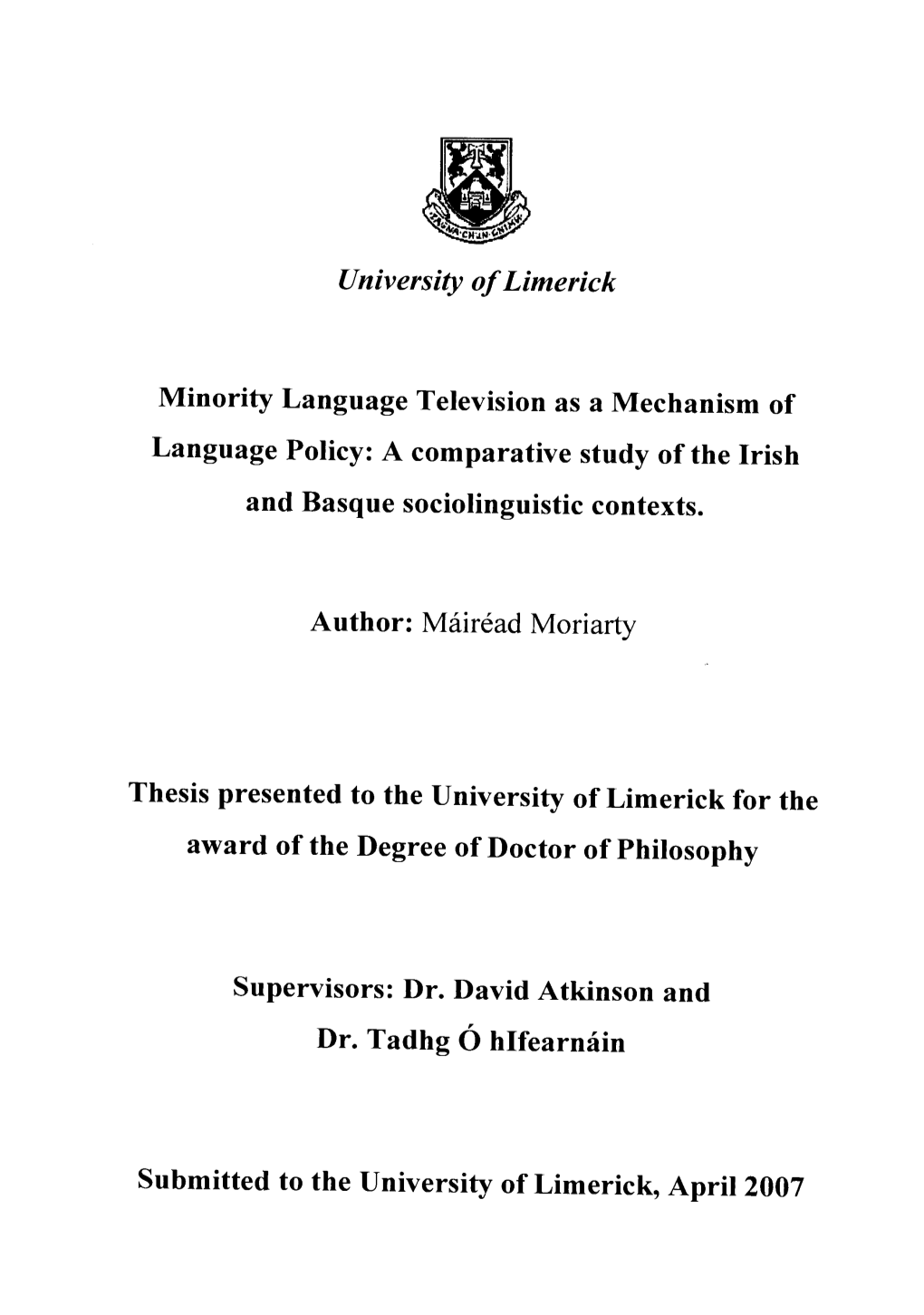 University of Limerick Minority Language Television As A