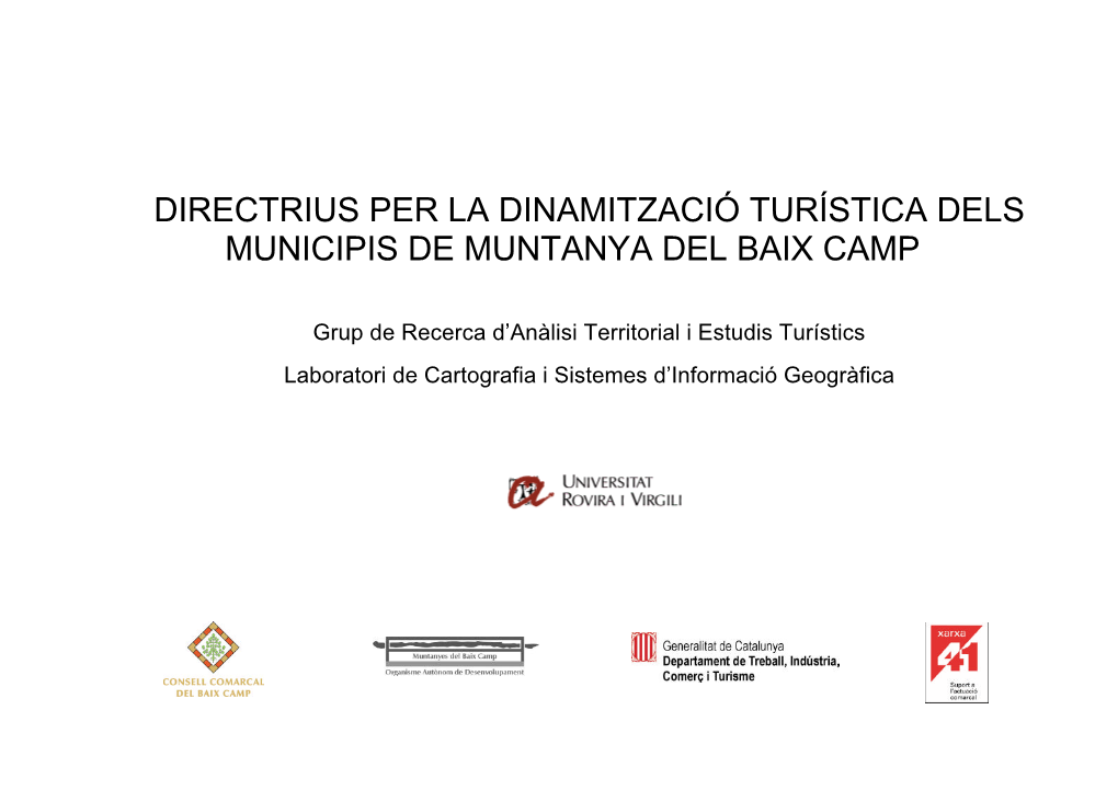 Directrius Per La Dinamització Turística Dels Municipis De La Muntanya Del